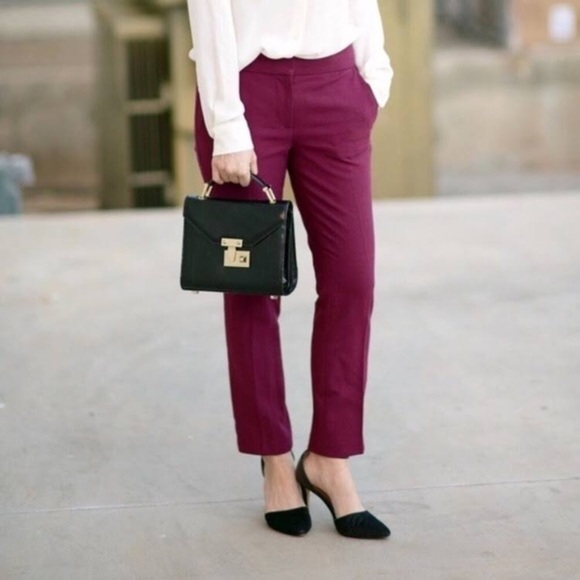 J. Crew Campbell Wool Blend Wine Midrise Trouser Pants Size 2 - Picture 1 of 5